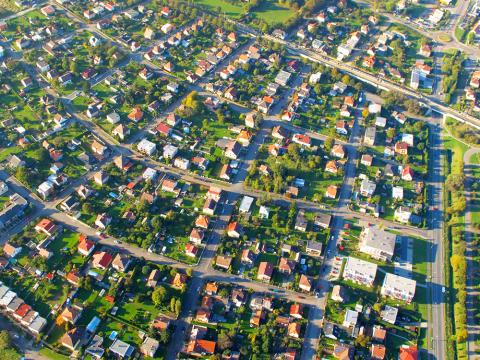aerial view of suburban neighborhood
