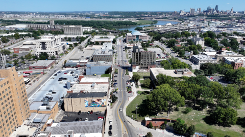 Downtown Kansas City, Kansas aerial view of 7th Street and Minnesota Avenue